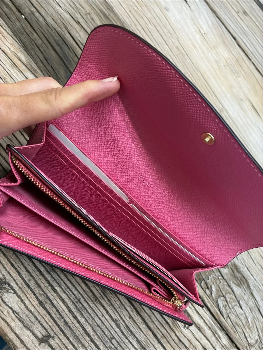 NWT Coach Pink Leather Continental Wallet with Gold Logo